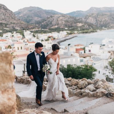bride and groom at Greek orthodox wedding in Crete
