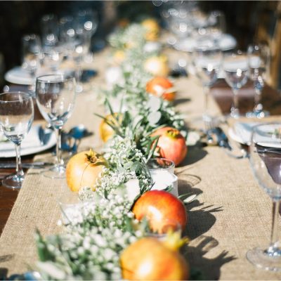 pomegranate garland at rustic estate wedding in Crete