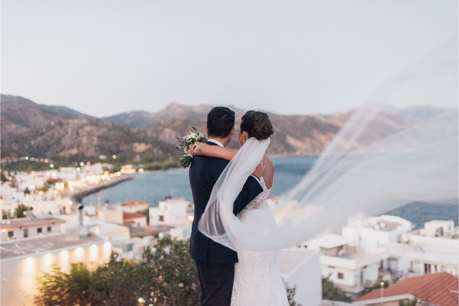 bride and groom at Greek orthodox wedding in Crete