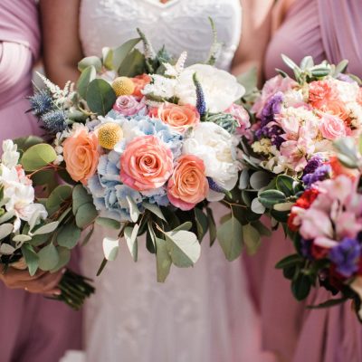 colourful spring bride & bridesmaid's bouquets