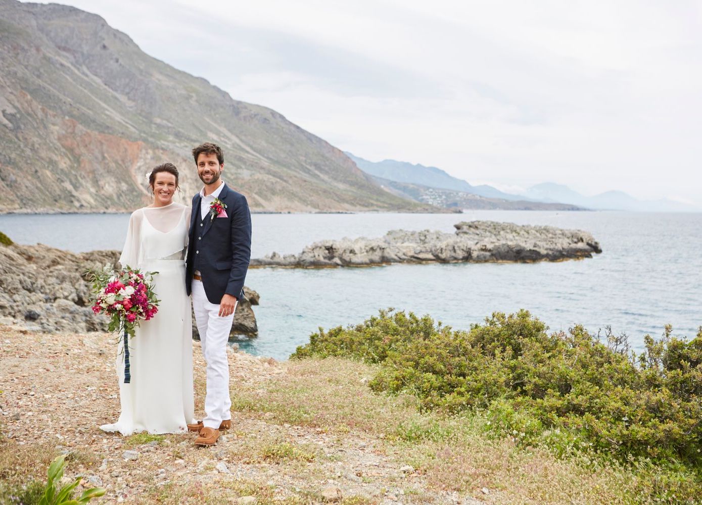 bride & groom in Cretan seaside village