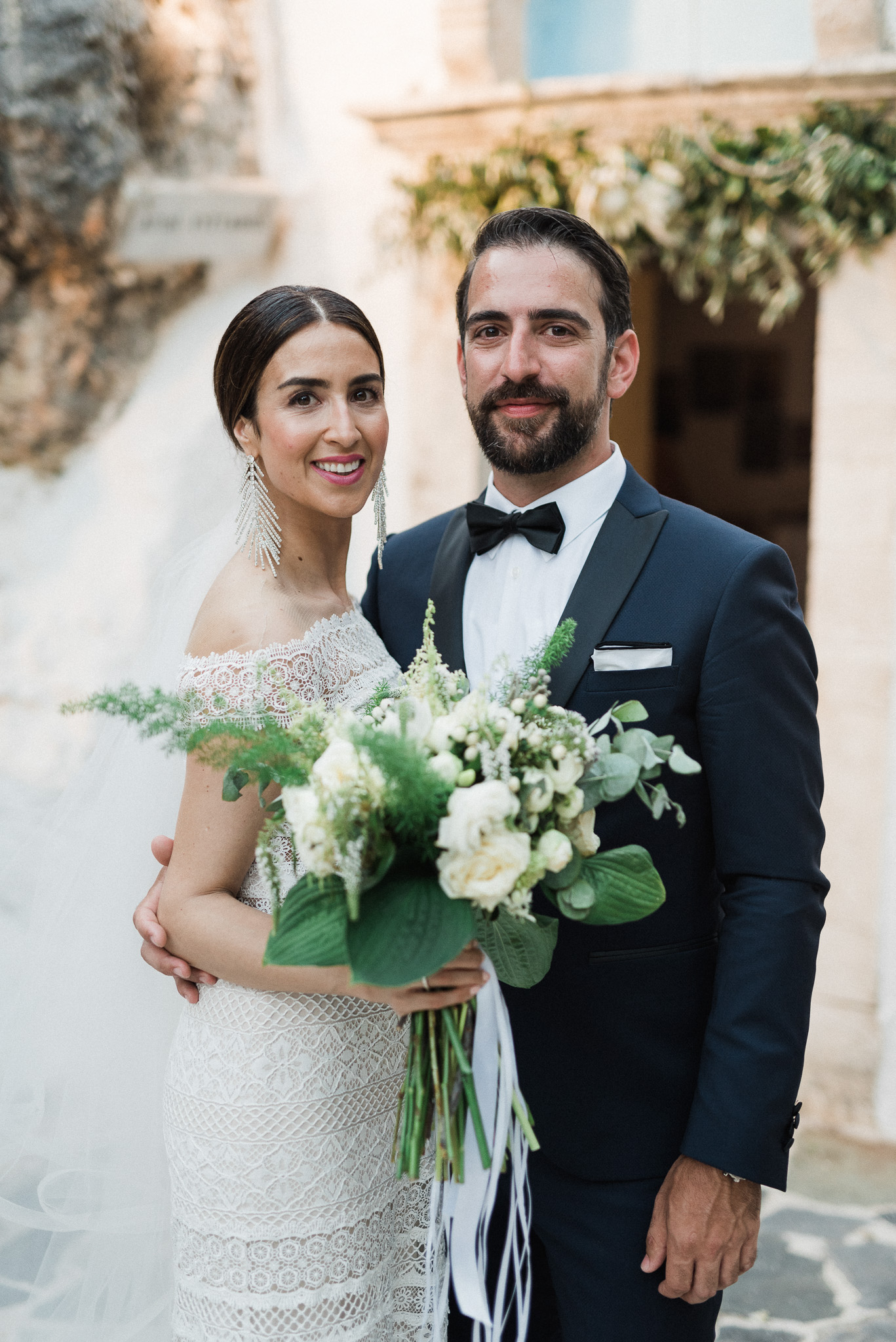 newlyweds at Greek Orthodox wedding ceremony in Crete