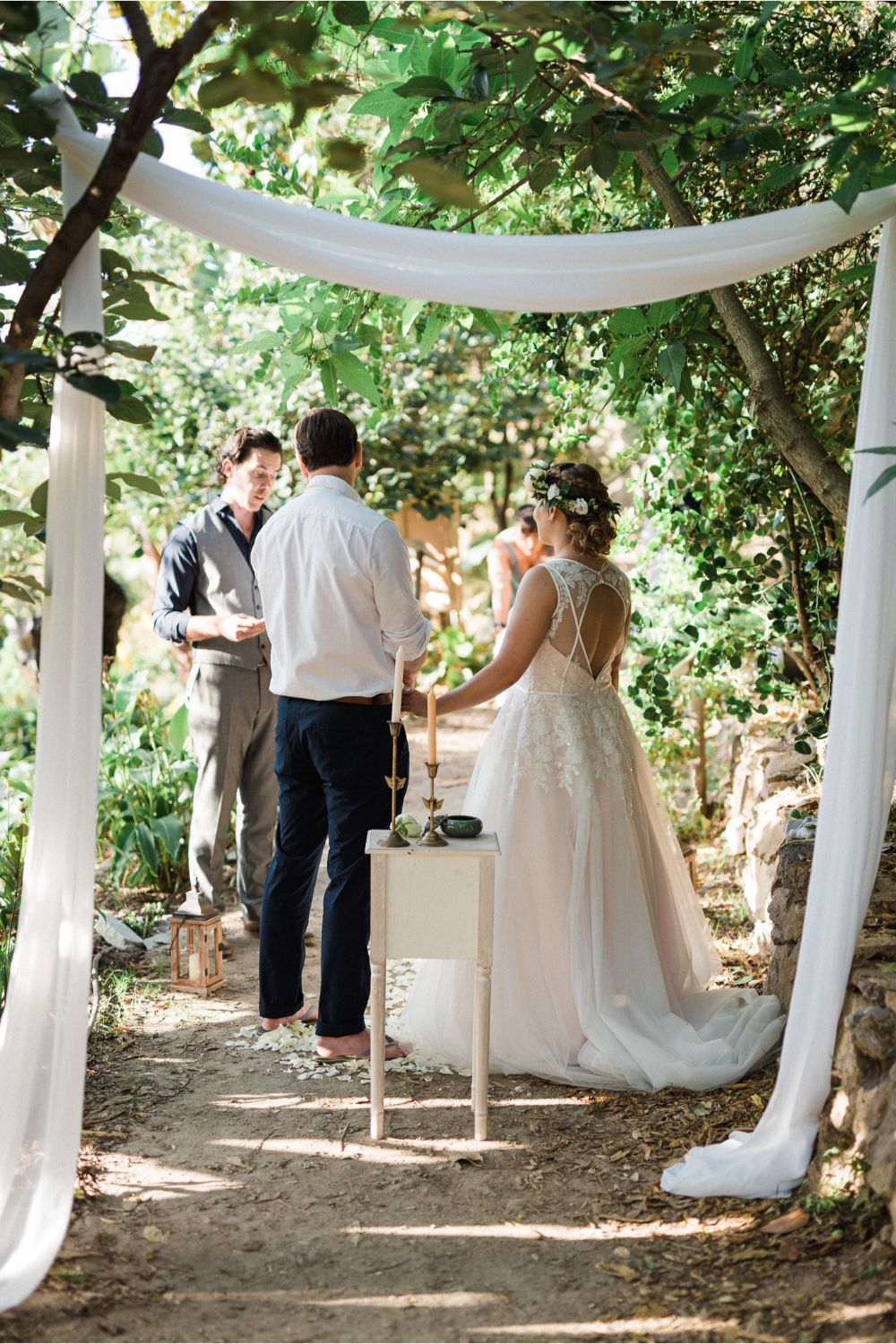 ceremony setup at garden elopement in Crete