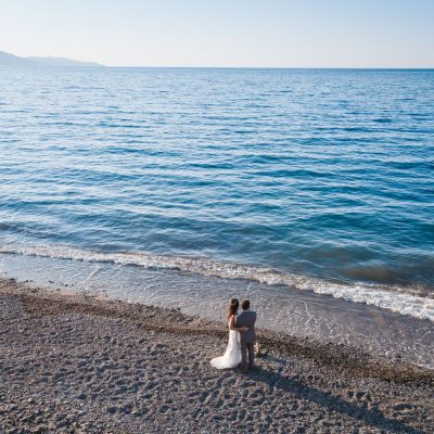 newlyweds portrait session at beach wedding in Crete