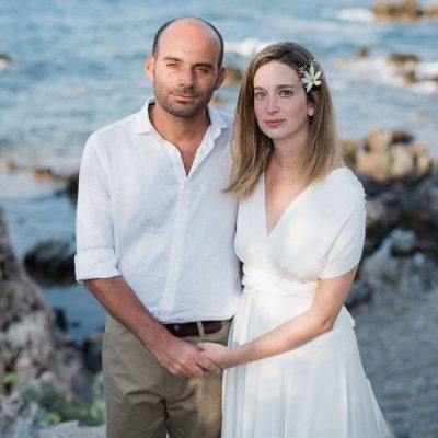 bride & groom at seaside villa wedding in Crete