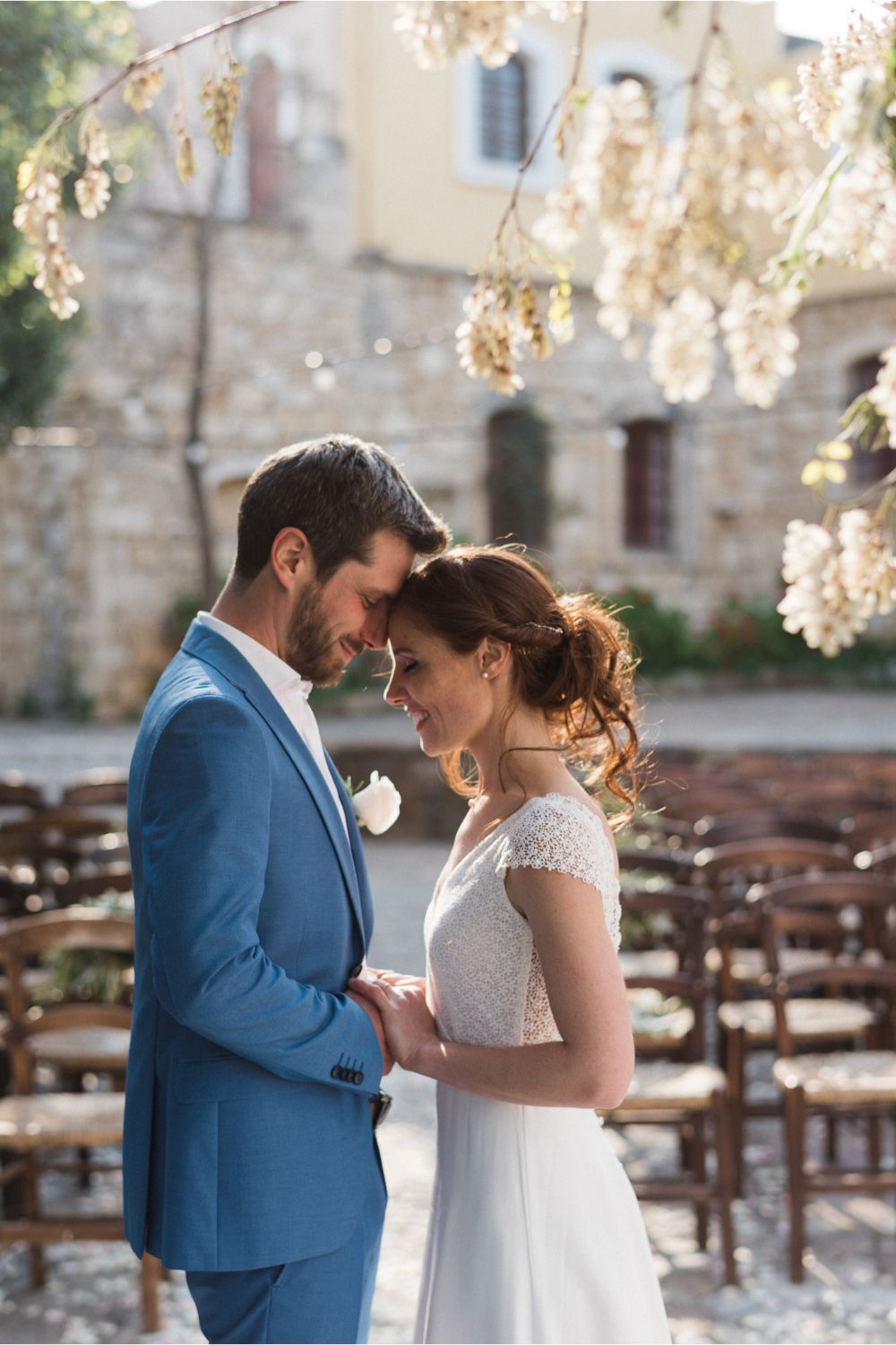 bride & groom at rustic wedding in Crete