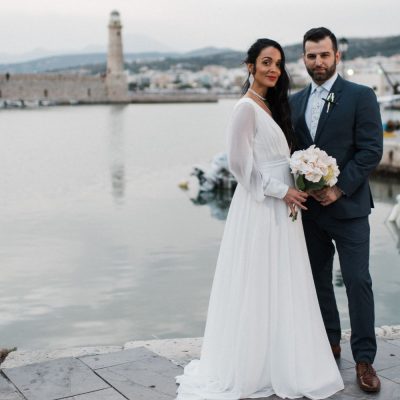 newlyweds photoshoot in Rethymno after private villa wedding in Crete