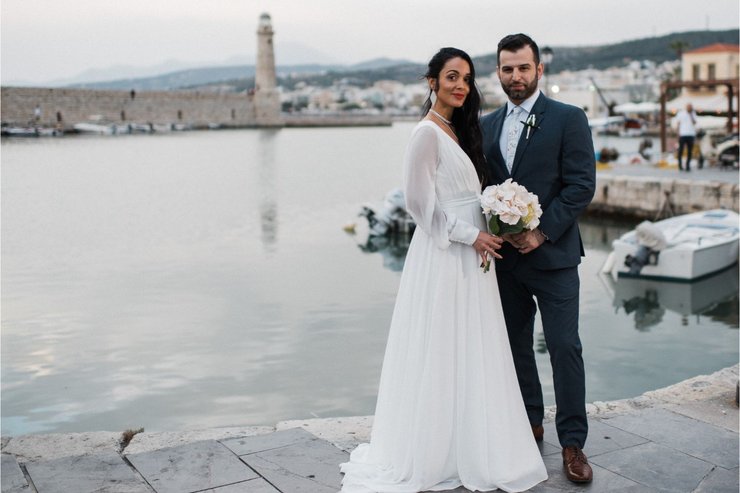 newlyweds photoshoot in Rethymno after private villa wedding in Crete