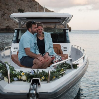 surprise proposal picnic on secluded beach in Crete