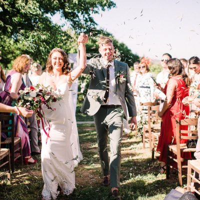 wedding recessional at winery wedding in Crete