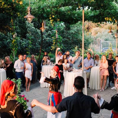 Cretan dancers at winery pre-wedding party in Crete