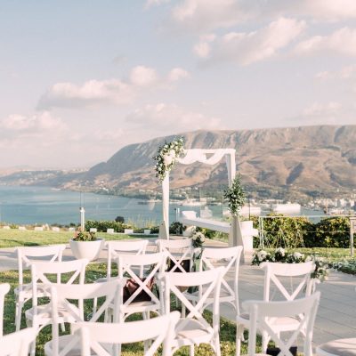 ceremony set-up & decoration at villa wedding in Crete