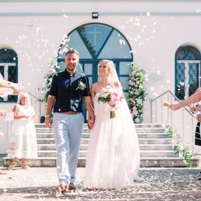 wedding recessional in rustic Cretan village