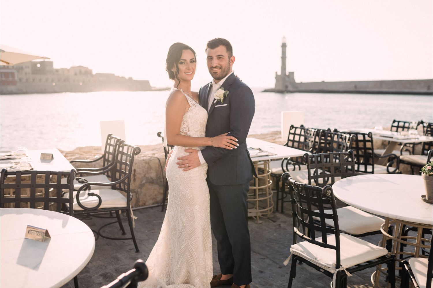 newlyweds after-ceremony photo session in Crete