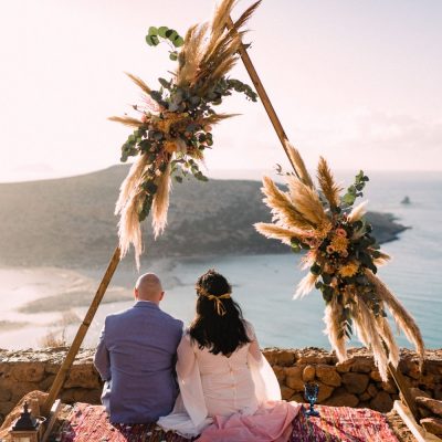 newlyweds at elopement in Balos beach in Crete