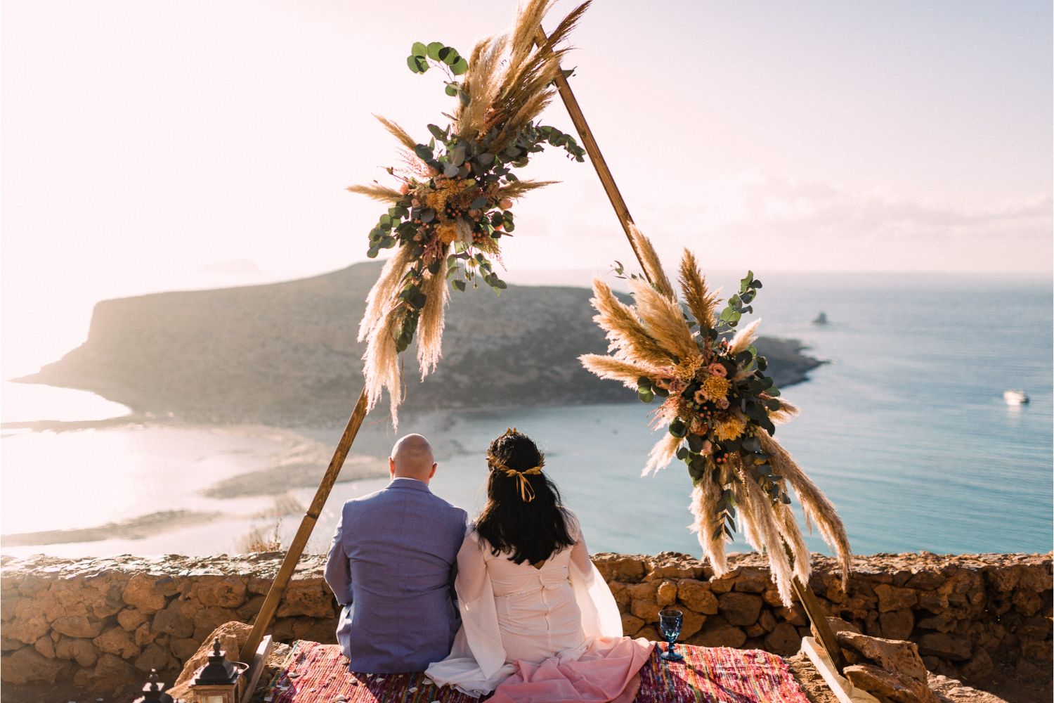 newlyweds at elopement in Balos beach in Crete