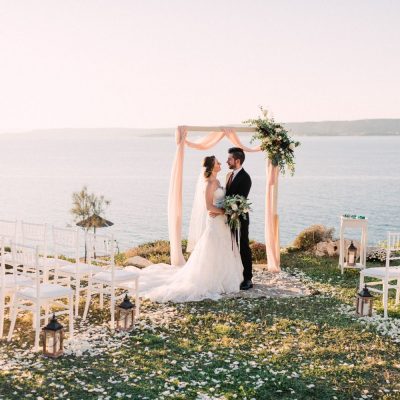 newlyweds at villa wedding ceremony in Crete