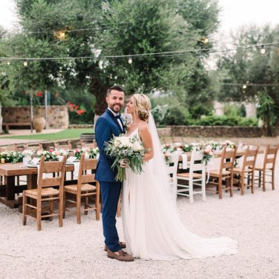 newlyweds after-ceremony photo session at winery wedding in Crete