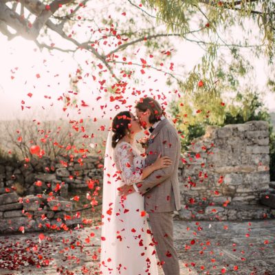 Red roses petals confetti