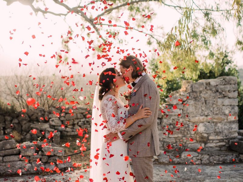 Red roses petals confetti