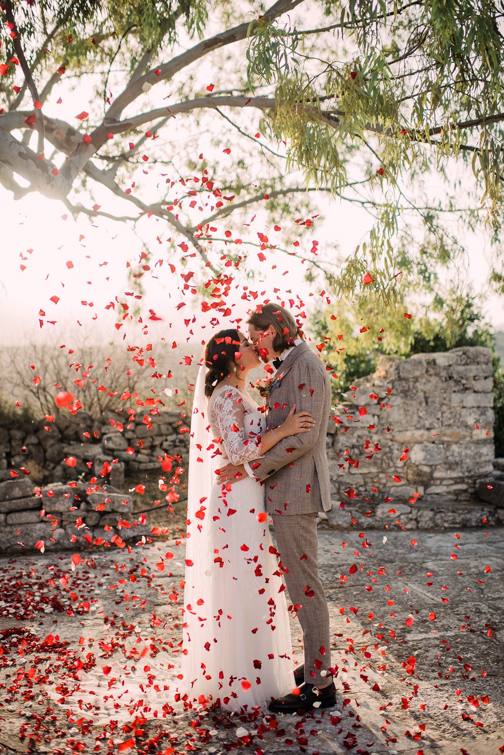 Red roses petals confetti