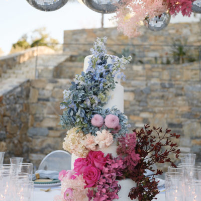 Ombre pink, ivory and blue colored wedding cake for stunning wedding in Crete